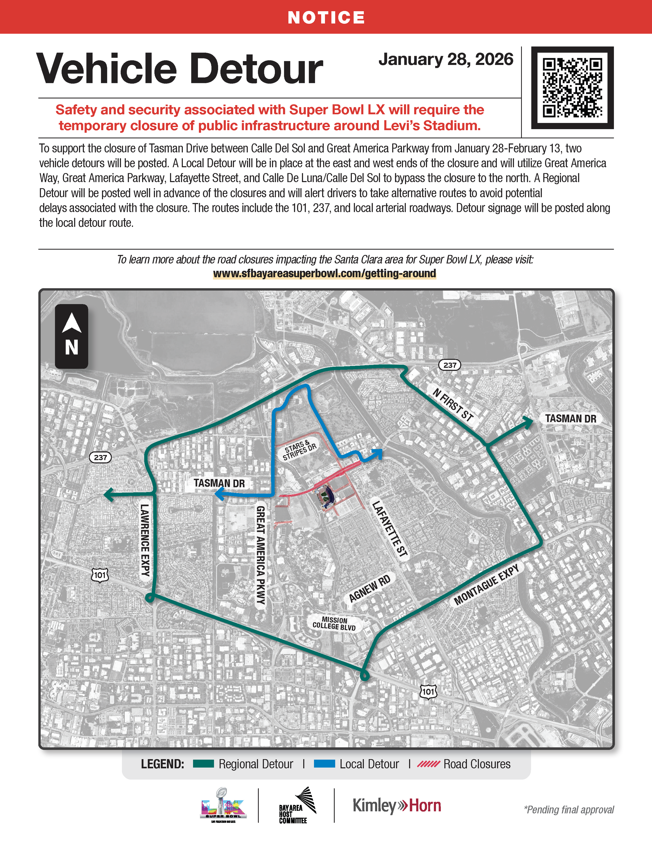 Super Bowl vehicle detour in Santa Clara